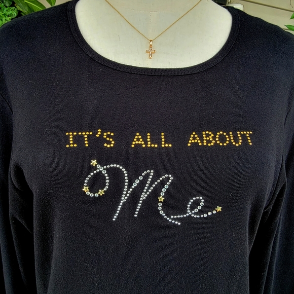 CACTUS BAY ♡ Black w/Silver 'n Gold Embellished Bling "IT'S ALL ABOUT Me" Top L - Picture 4 of 11